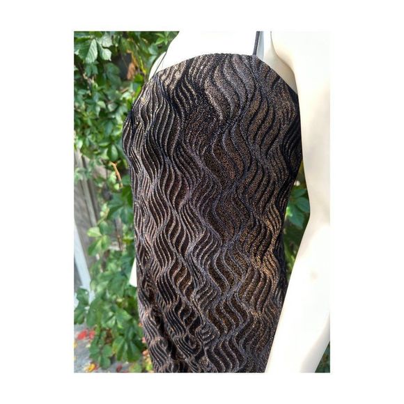 Vintage | 90s Formal Gown Dress Velvet Burnout Gold Metallic Spaghetti Straps 14 - Picture 9 of 14